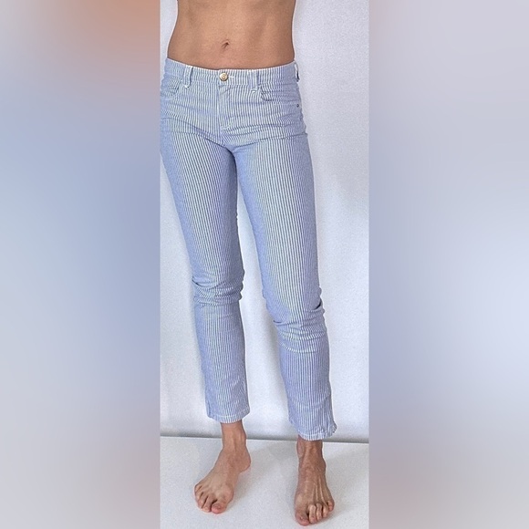 MASSIMO DUTTI WOMEN SLIM FIT CROPPED MIDWAIST TROUSERS blue and white stripes 4 - Picture 3 of 9